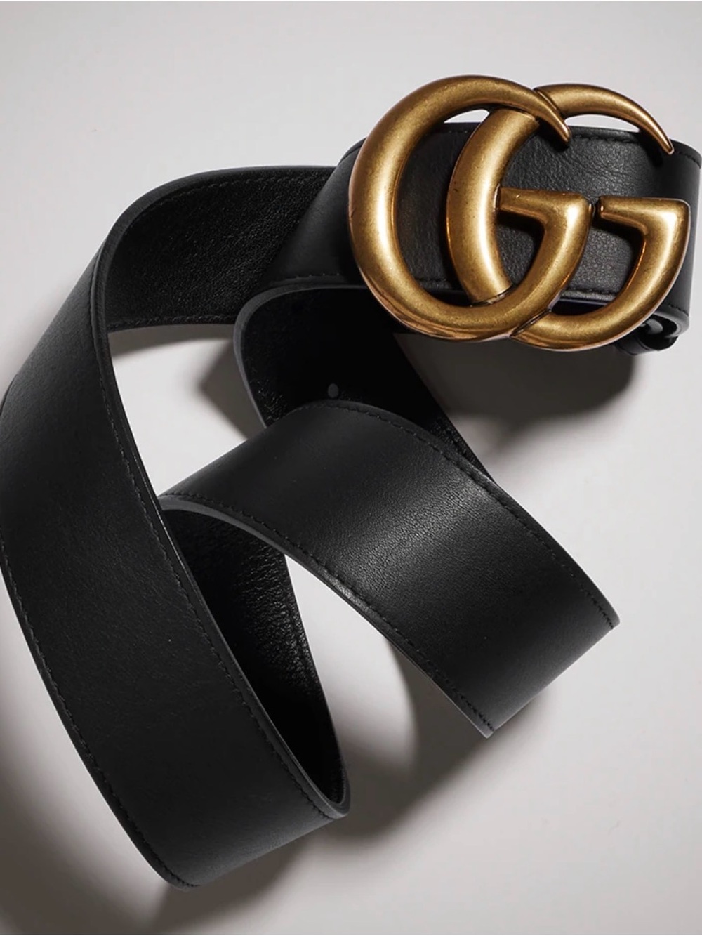 Gucci Double G Gold Buckle Black Leather Belt - Picture 2 of 10